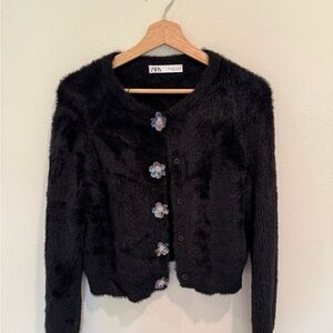 Zara Women's Black Faux Fur Cardigan